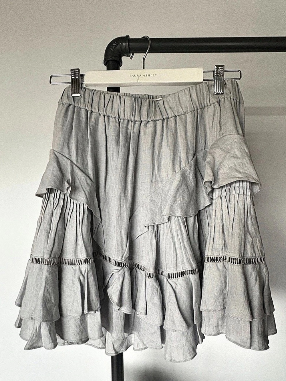 Isabel Marant Étoile Alikaya Ruffled Linen Mini Skirt Blue Gray 42